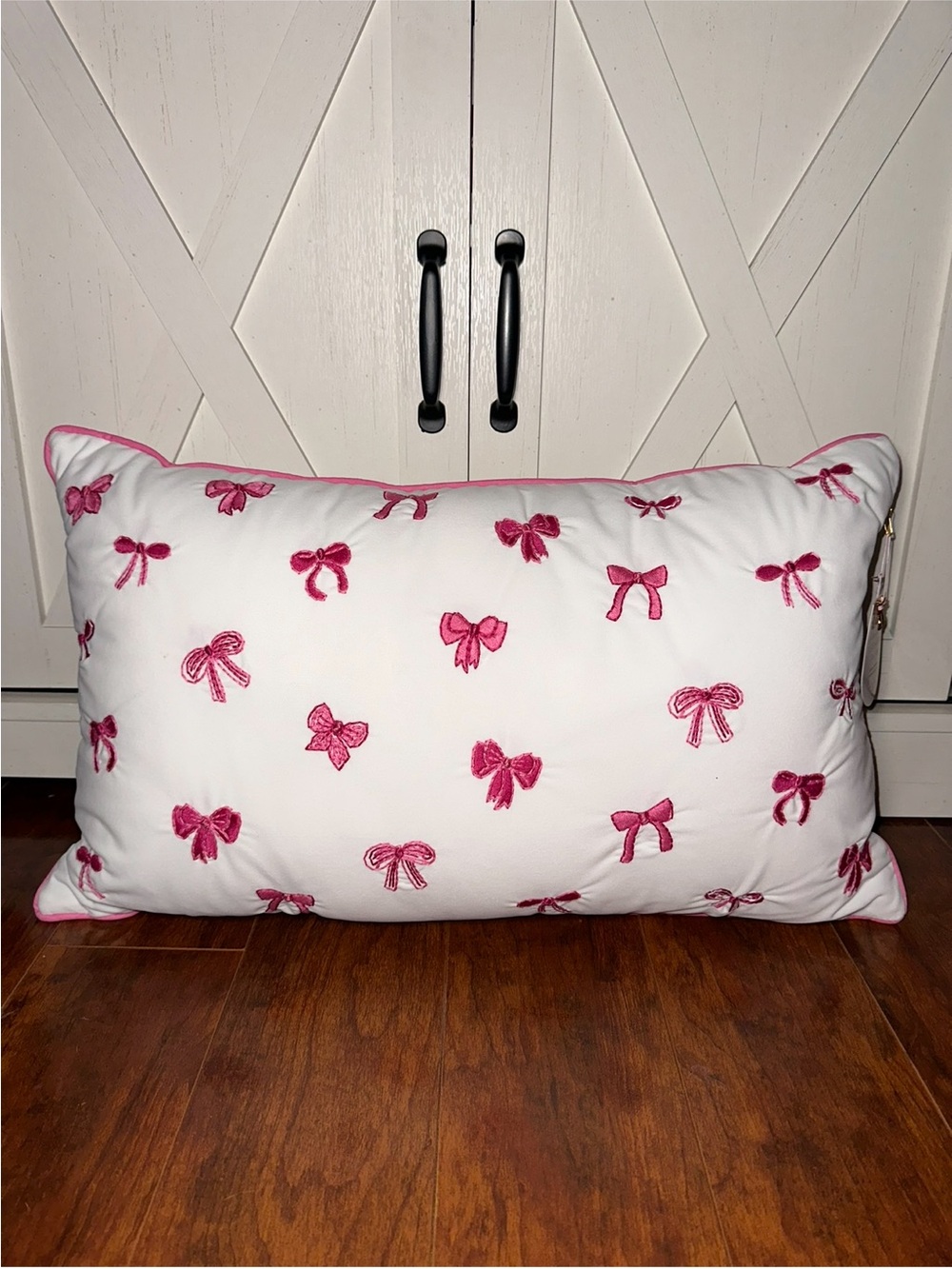 Hot Pink Bow Embroidered Accent Decorative Pillow